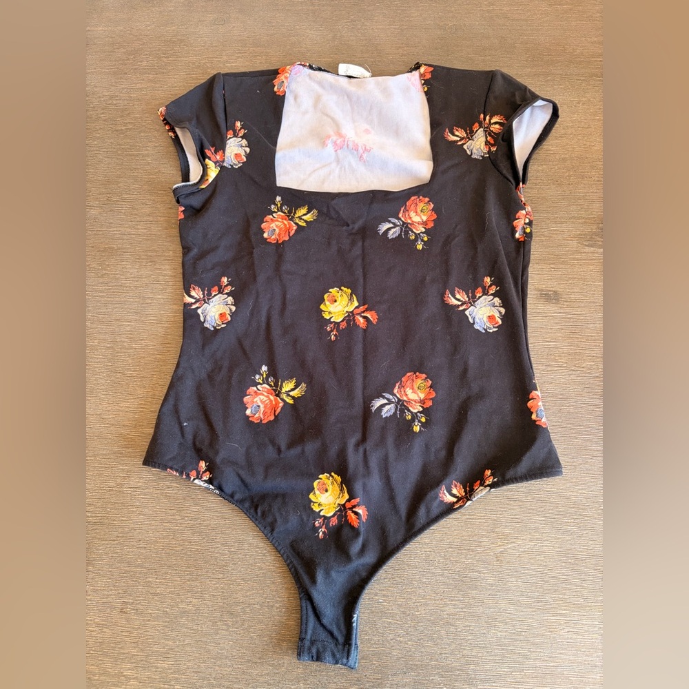 Free People Black floral bodysuit size Large